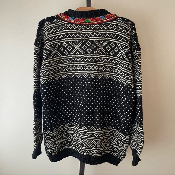 Vintage Norwegian 100% Wool Knit Cardigan Sweater Norway Fair Isle Scandinavian - Picture 2 of 9